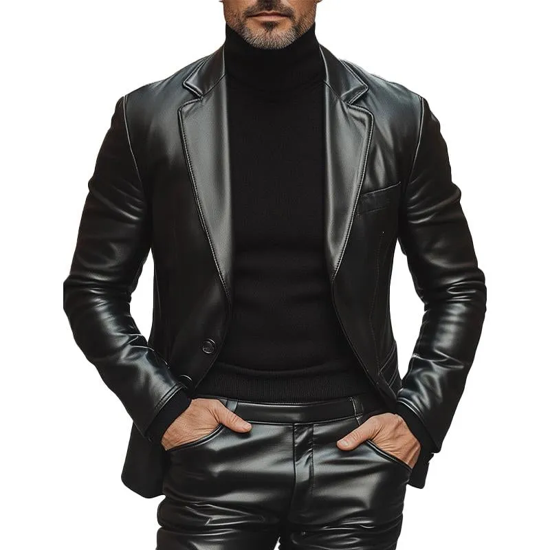 Men's Solid Button Leather Blazer 99847474X sold by Manly