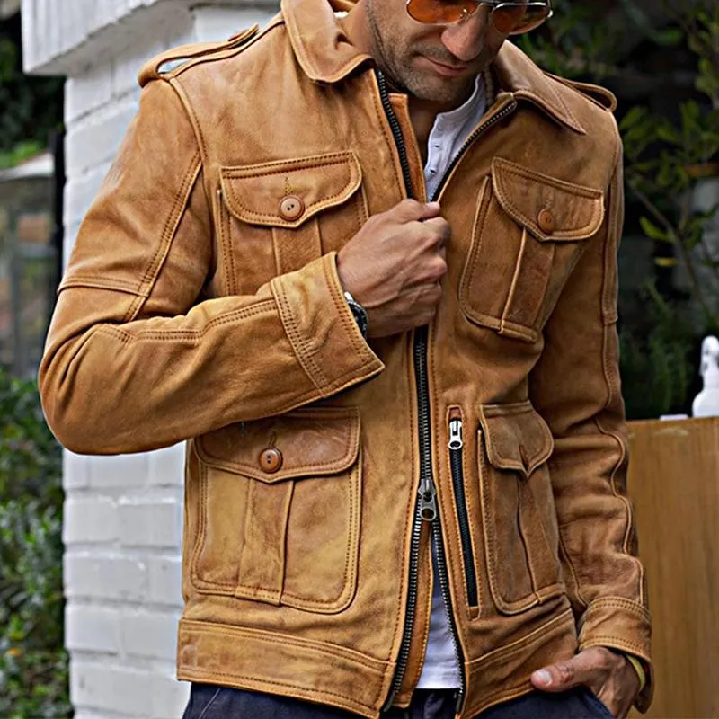 Men's Vintage Solid Zipper Leather Jacket 36482564X sold by Manly product image thumbnail 3