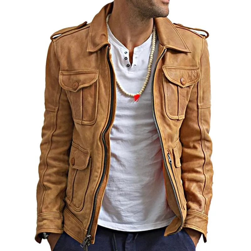 Men's Vintage Solid Zipper Leather Jacket 36482564X sold by Manly