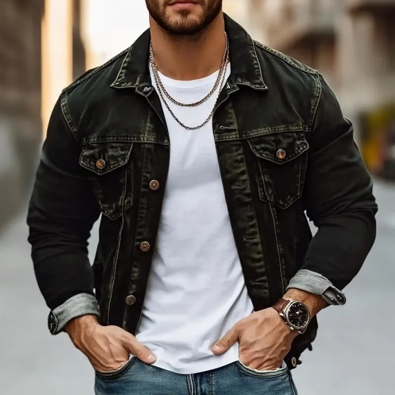 Men's Vintage Solid Lapel Denim Jacket 07439342X sold by Manly product image thumbnail 2