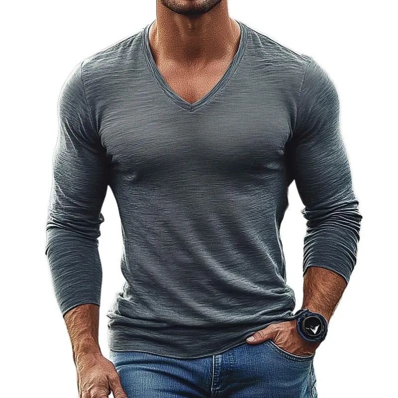 Men's Fashion V Neck Long Sleeve Casual T-shirt 39978768Z sold by Manly
