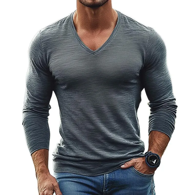 Men's Fashion V Neck Long Sleeve Casual T-shirt 39978768Z sold by Manly