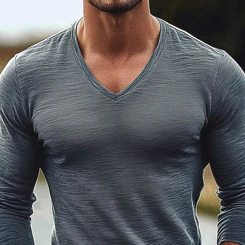 Men's Fashion V Neck Long Sleeve Casual T-shirt 39978768Z sold by Manly product image thumbnail 3
