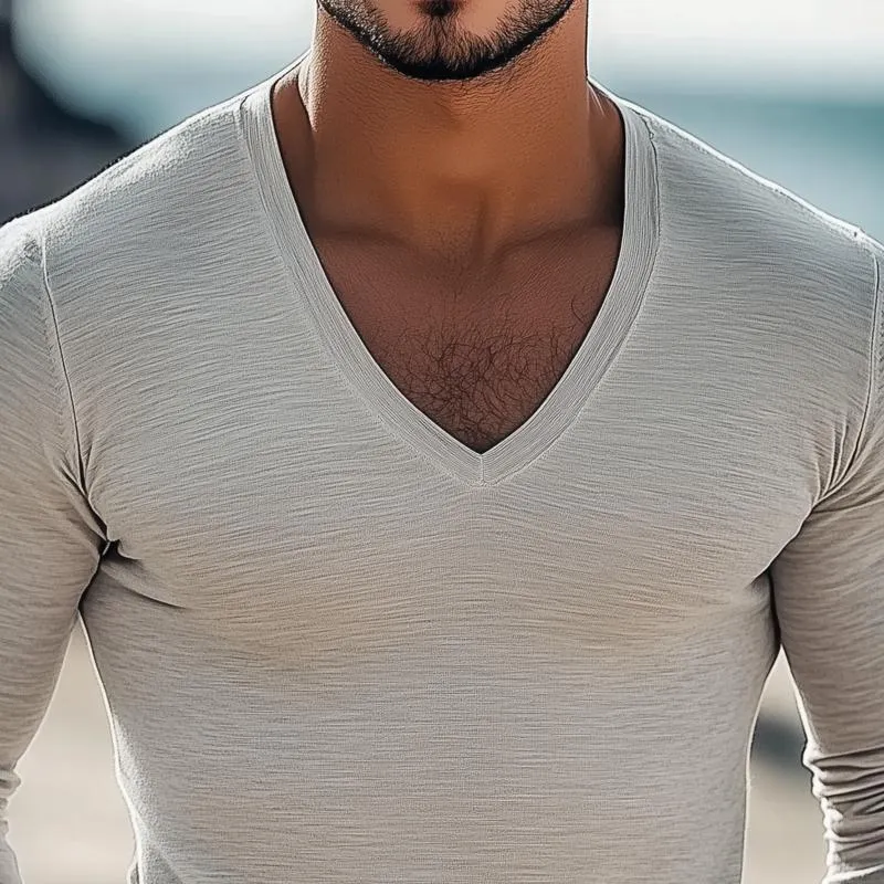 Men's Fashion V Neck Long Sleeve Casual T-shirt 23382161Z sold by Manly product image thumbnail 3