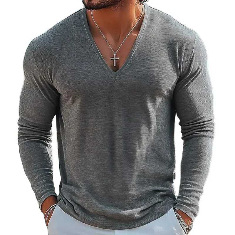 Men's Fashion V Neck Long Sleeve Casual T-shirt 16401269Z sold by Manly
