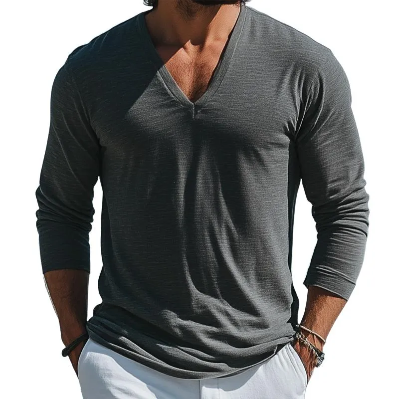 Men's Fashion V Neck Long Sleeve Casual T-shirt 46212451Z sold by Manly