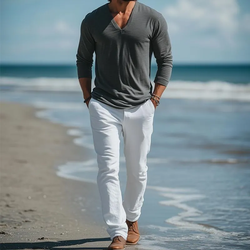 Men's Fashion V Neck Long Sleeve Casual T-shirt 46212451Z sold by Manly product image thumbnail 3