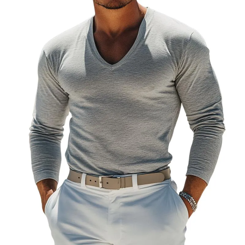 Men's Fashion V Neck Long Sleeve Casual T-shirt 01555071Z sold by Manly