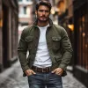 Men's Vintage Washed Denim Lapel Single Breasted Multi-Pocket Jacket 07246545M sold by Manly