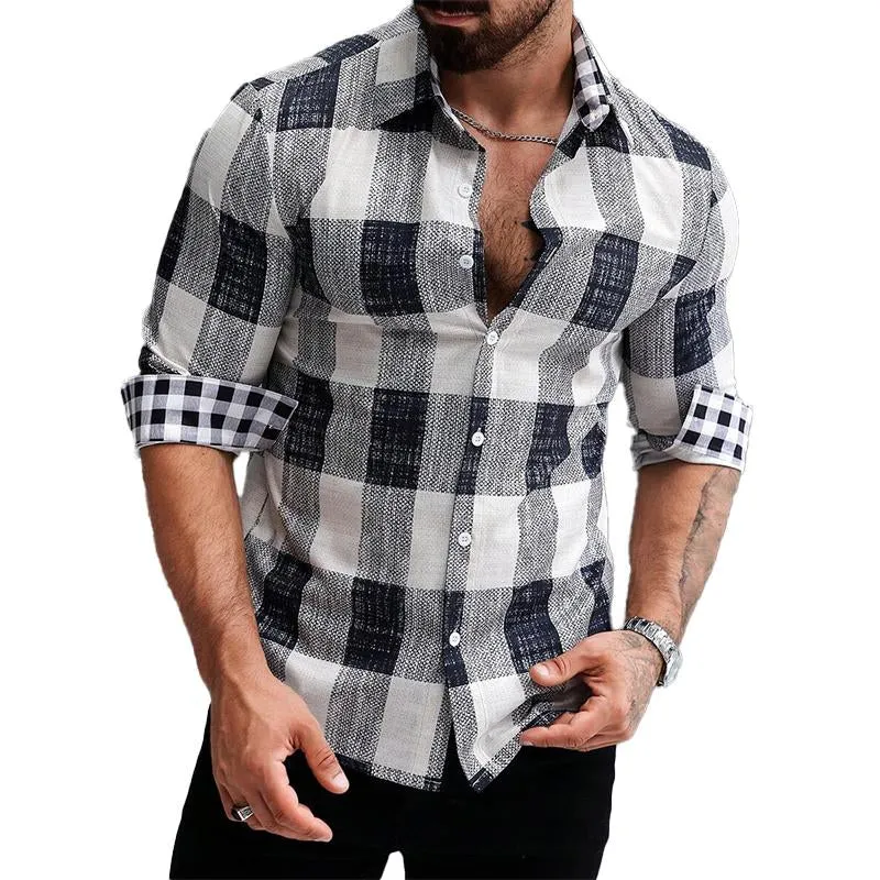 Men's Plaid Lapel Long Sleeve Shirt 18362575X sold by Manly