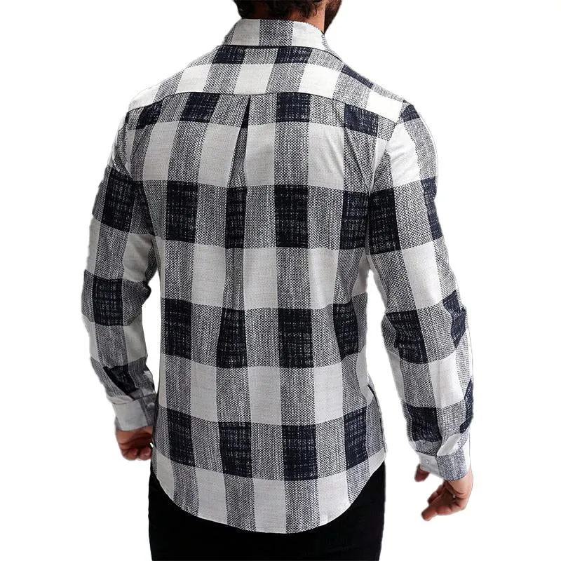 Men's Plaid Lapel Long Sleeve Shirt 18362575X sold by Manly product image thumbnail 3