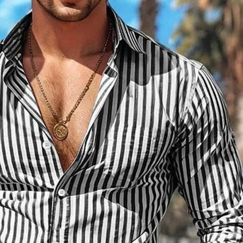 Men's Casual Striped Long Sleeve Lapel Shirt 91164771X sold by Manly product image thumbnail 3