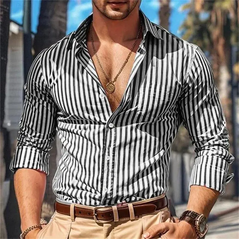 Men's Casual Striped Long Sleeve Lapel Shirt 91164771X sold by Manly product image thumbnail 2