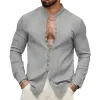 Men's Solid Color Striped Textured Stand Collar Long Sleeve Shirt 91871352X sold by Manly