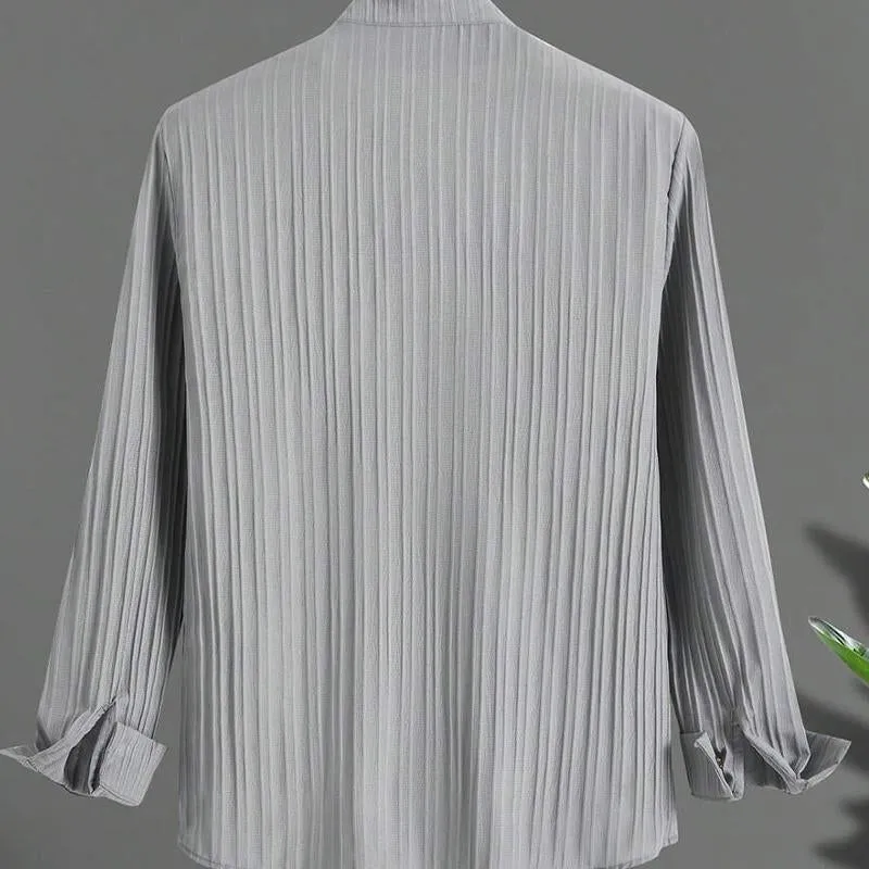 Men's Solid Color Striped Textured Stand Collar Long Sleeve Shirt 91871352X sold by Manly product image thumbnail 3