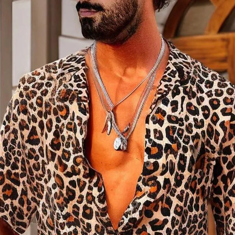 Men's Leopard Print Lapel Short Sleeve Shirt 48641467X sold by Manly product image thumbnail 4