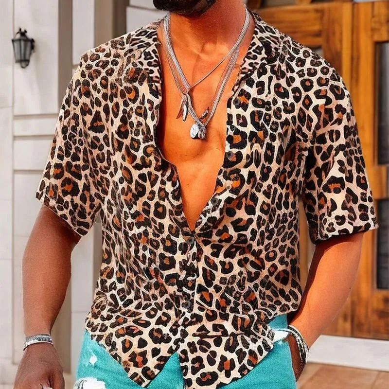 Men's Leopard Print Lapel Short Sleeve Shirt 48641467X sold by Manly product image thumbnail 2