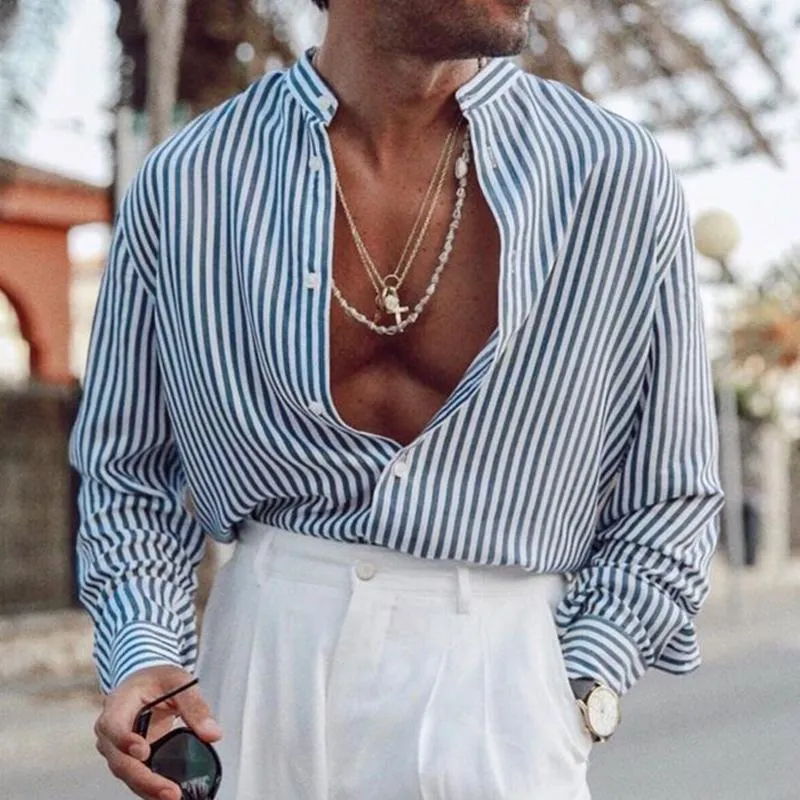 Men's Cotton and Linen Striped Lapel Long-sleeved Shirt 74894388X sold by Manly product image thumbnail 2