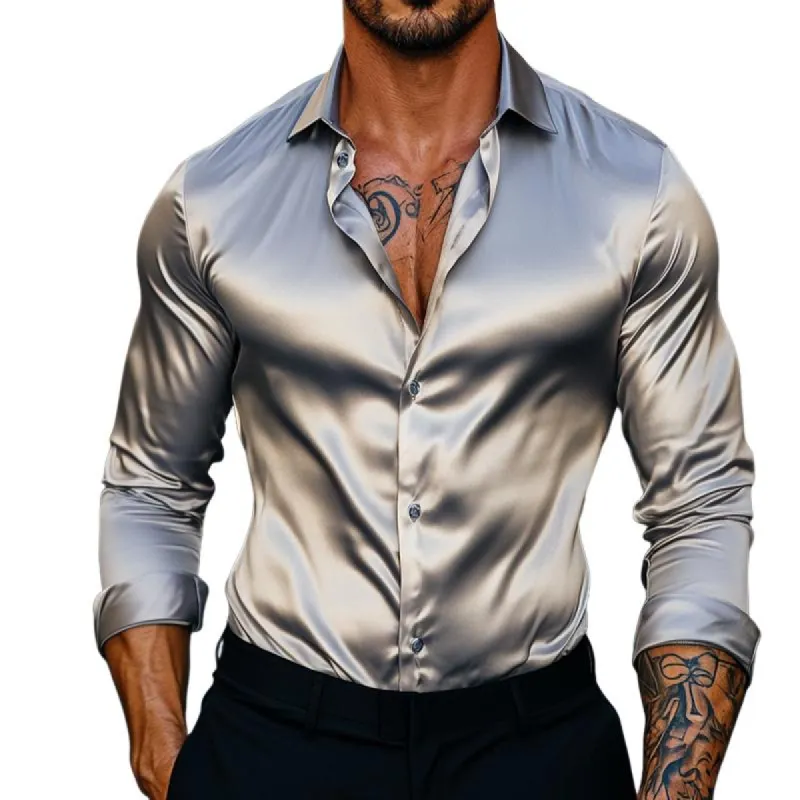 Men's Retro Casual Solid Color Lapel Long Sleeve Shirt 46913954TO sold by Manly