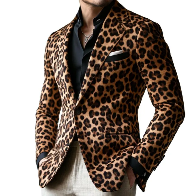 Men's Vintage Casual Leopard Print Single Breasted Blazer 44079175TO sold by Manly