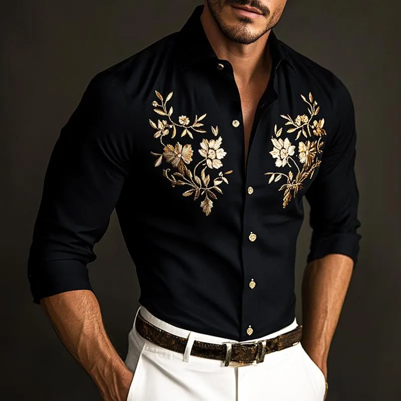 Men's Retro Casual Embroidered Lapel Long Sleeve Shirt 16533429TO sold by Manly product image thumbnail 2