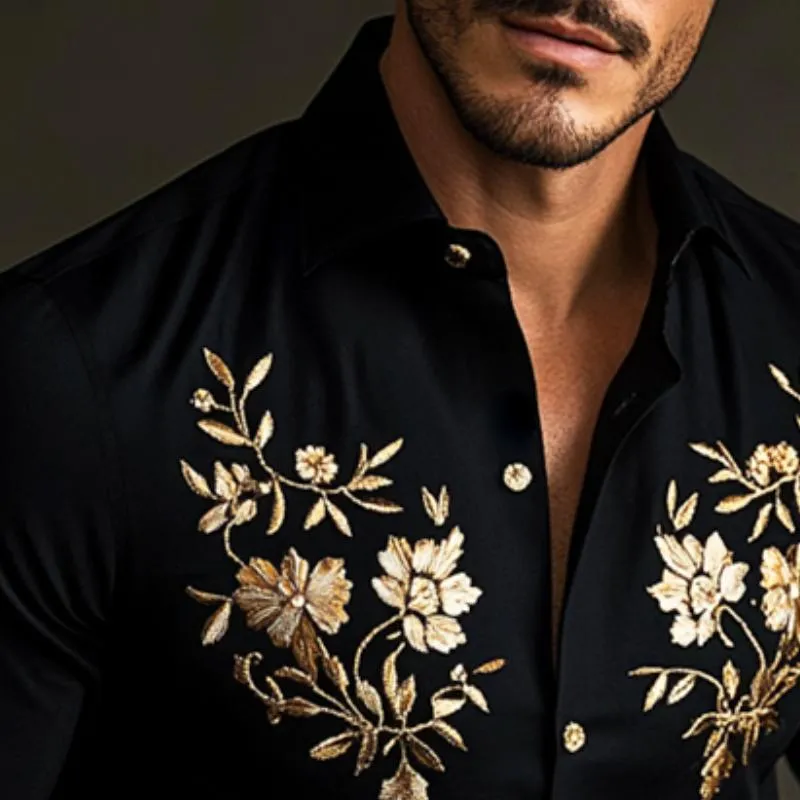 Men's Retro Casual Embroidered Lapel Long Sleeve Shirt 16533429TO sold by Manly product image thumbnail 3