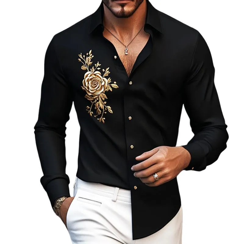 Men's Retro Casual Embroidered Lapel Long Sleeve Shirt 32005007TO sold by Manly