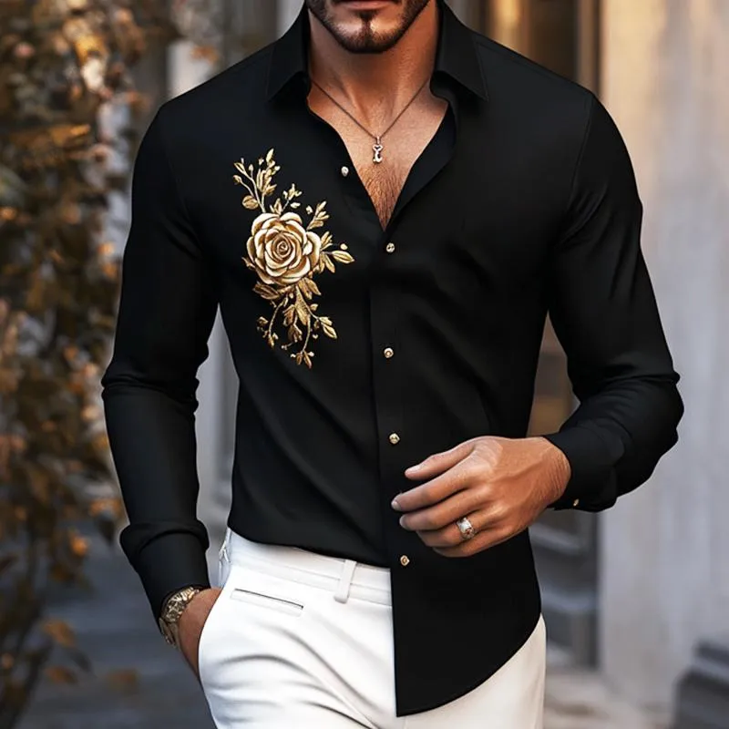 Men's Retro Casual Embroidered Lapel Long Sleeve Shirt 32005007TO sold by Manly product image thumbnail 2