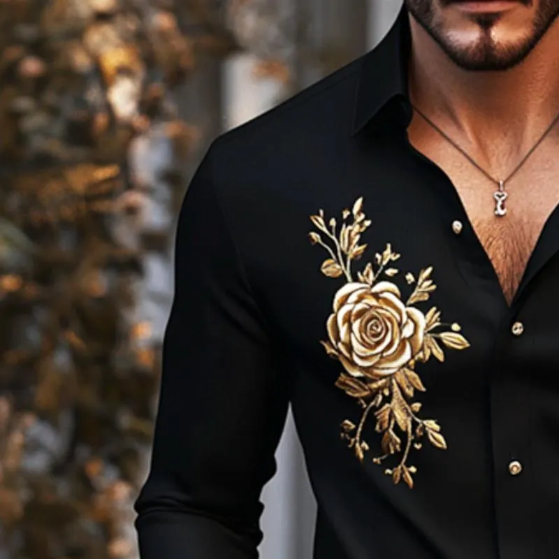 Men's Retro Casual Embroidered Lapel Long Sleeve Shirt 32005007TO sold by Manly product image thumbnail 3