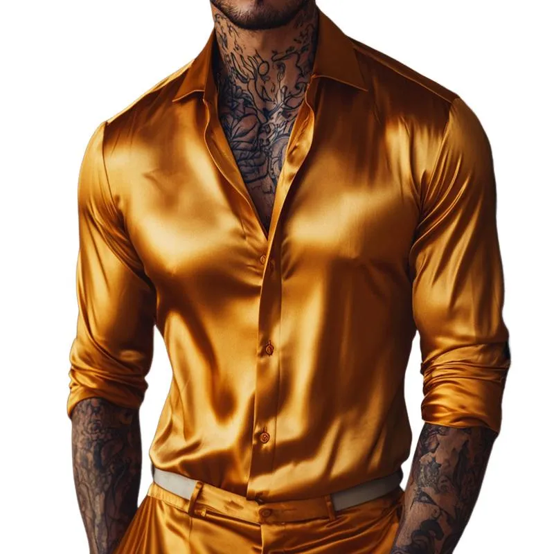 Men's Retro Casual Solid Color Lapel Long Sleeve Shirt 37099619TO sold by Manly