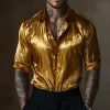 Men's Retro Casual Gold Velvet Lapel Long Sleeve Shirt 35471815TO sold by Manly