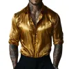 Men's Retro Casual Gold Velvet Lapel Long Sleeve Shirt 35471815TO sold by Manly