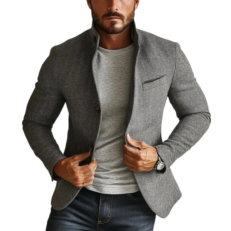 Men's Vintage Herringbone Single Breasted Lapel Blazer 68486654Y sold by Manly