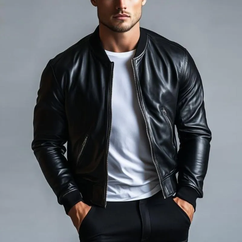 Men's Fashion Crew Neck Baseball Leather Jacket 62865010Y sold by Manly product image thumbnail 3