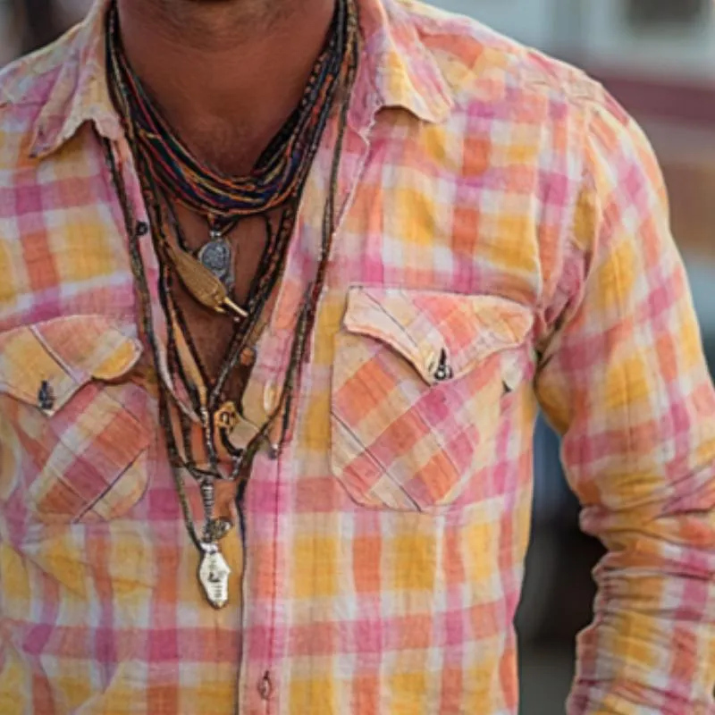 Men's Vintage Check Double Chest Pockets Single Breasted Long Sleeve Shirt 39467541Y sold by Manly product image thumbnail 2