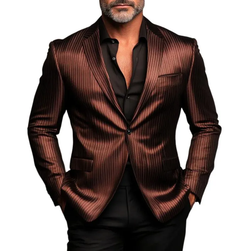 Men's Stylish Striped Satin Single Button Blazer 22730303Y made by Manly