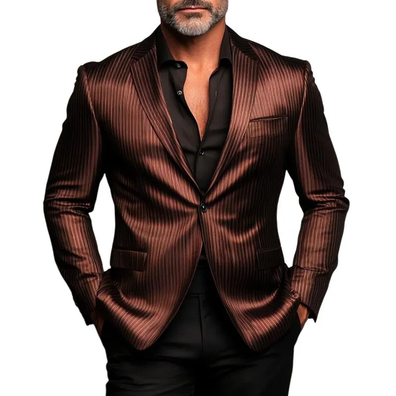 Men's Stylish Striped Satin Single Button Blazer 22730303Y sold by Manly