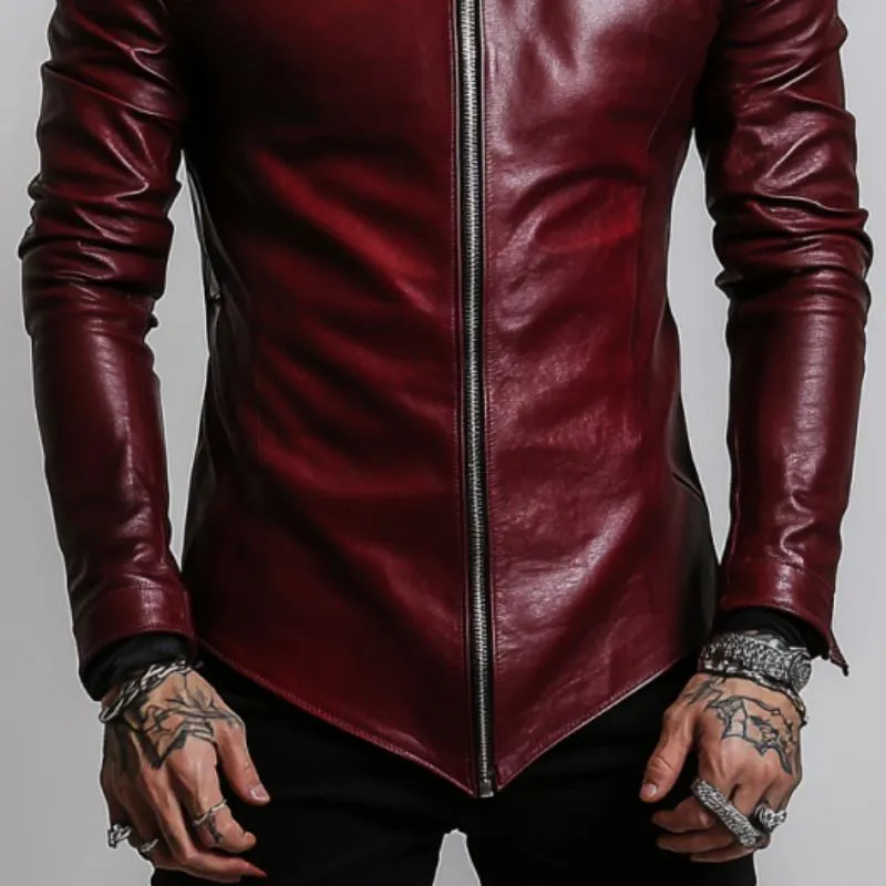 Men's Stylish Casual Stand Collar Slim Fit Leather Jacket 84587076K sold by Manly product image thumbnail 4