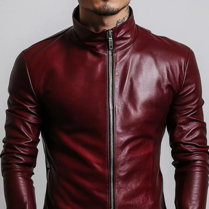 Men's Stylish Casual Stand Collar Slim Fit Leather Jacket 84587076K sold by Manly product image thumbnail 3