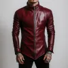 Men's Stylish Casual Stand Collar Slim Fit Leather Jacket 84587076K sold by Manly