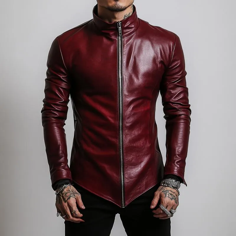 Men's Stylish Casual Stand Collar Slim Fit Leather Jacket 84587076K sold by Manly product image thumbnail 2