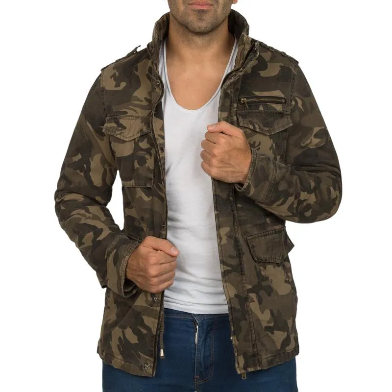Men's Casual Stand Collar Camouflage Work Jacket 99666331F sold by Manly