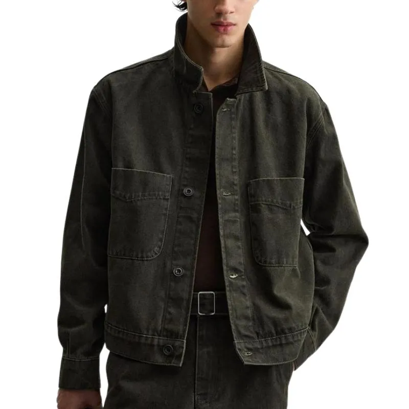 Men's Vintage Stand Collar Denim Jacket 94288851F sold by Manly