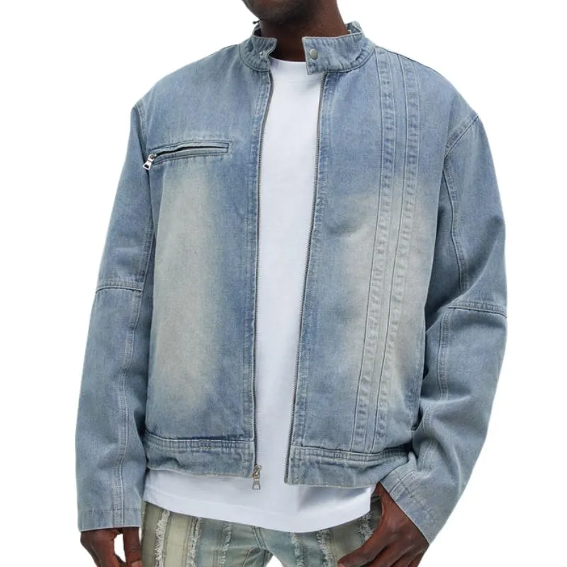 Men's Casual Stand Collar Denim Jacket 13308900F sold by Manly