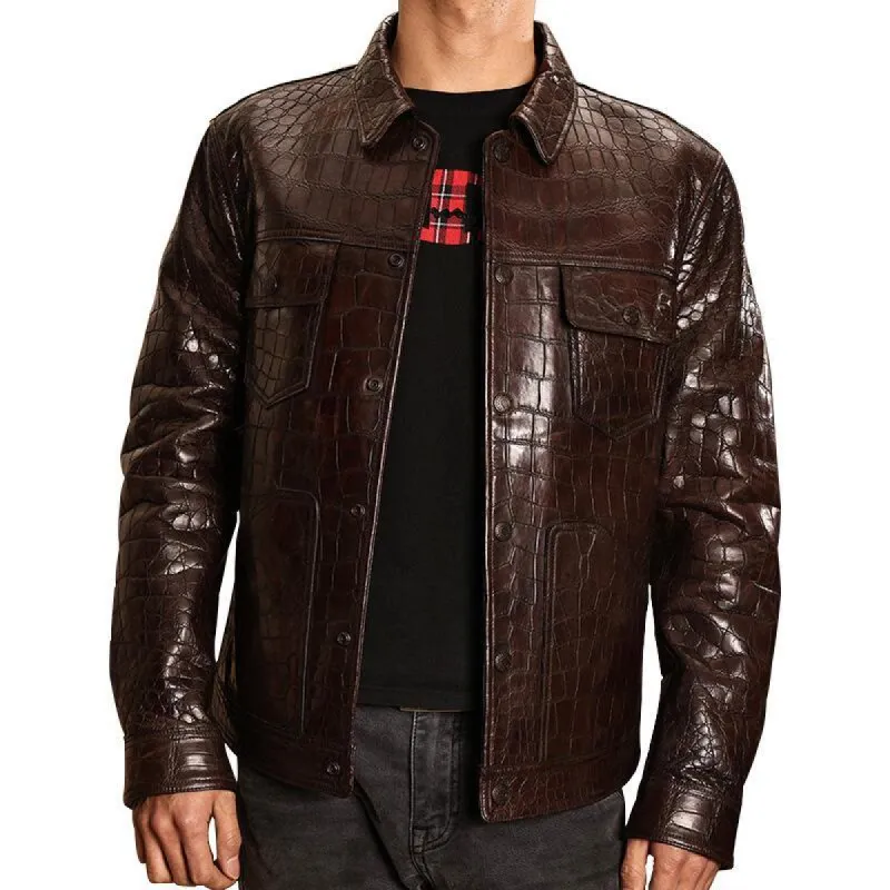 Men's Casual Lapel Croc-effect Leather Jacket 97266096F sold by Manly