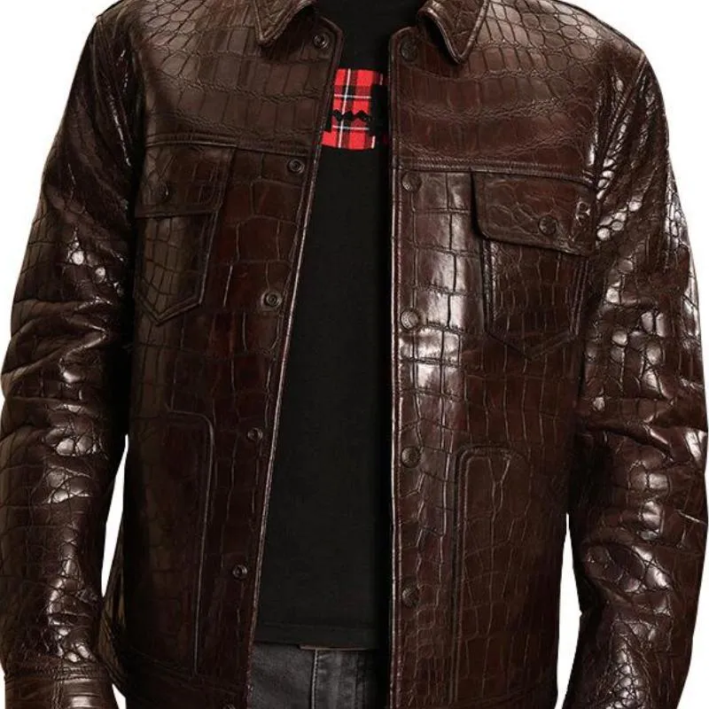 Men's Casual Lapel Croc-effect Leather Jacket 97266096F sold by Manly product image thumbnail 2