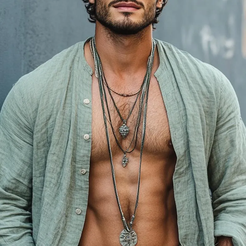 Men's Fashion Loose Linen Round Neck Long Sleeve Casual Shirt 79130838Z sold by Manly product image thumbnail 3