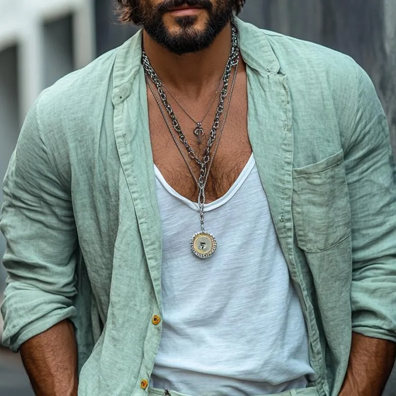 Men's Fashion Loose Linen Lapel Long Sleeve Casual Shirt 50578868Z sold by Manly product image thumbnail 3