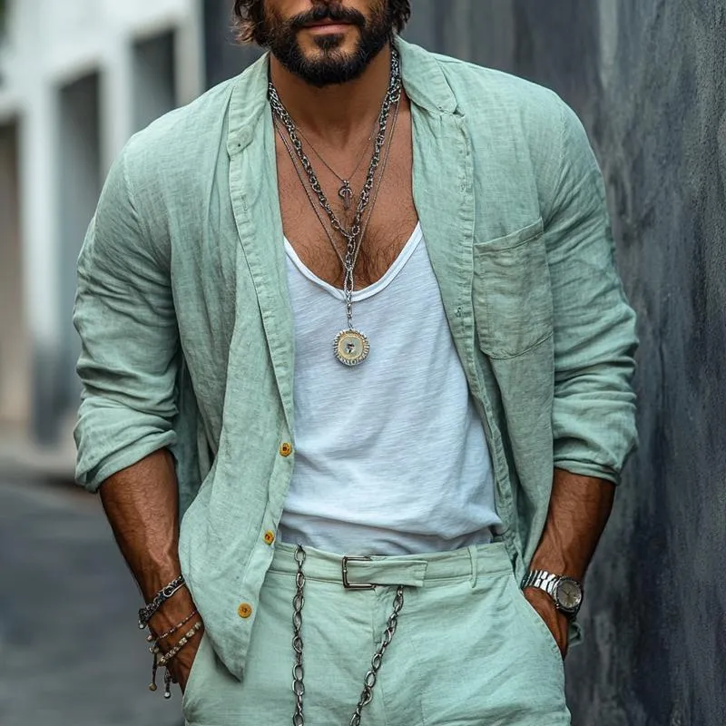 Men's Fashion Loose Linen Lapel Long Sleeve Casual Shirt 50578868Z sold by Manly product image thumbnail 2