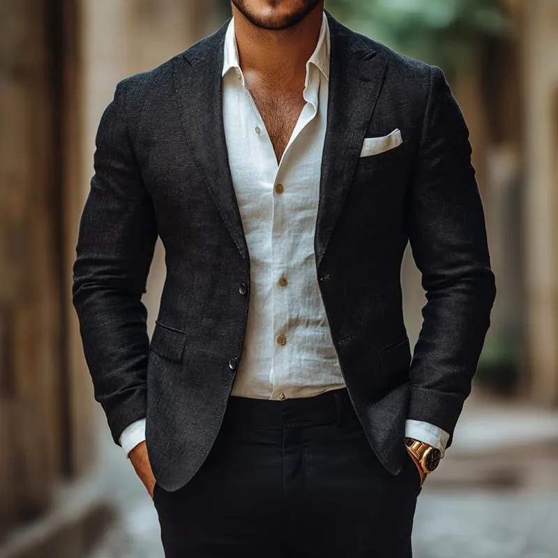 Men's Fashion Solid Color Linen Peak Lapel Two Buttons Casual Blazer 33371836Z sold by Manly product image thumbnail 2